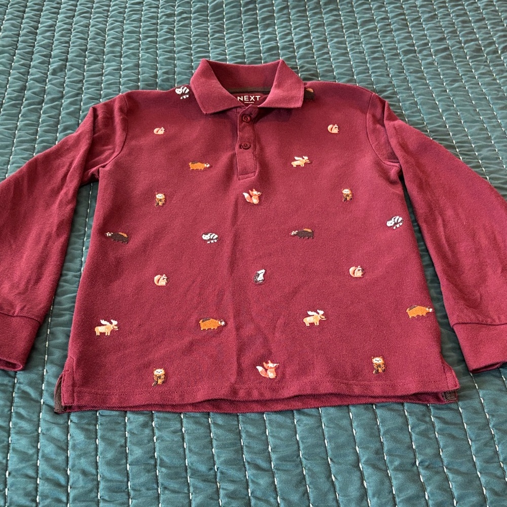 Next Kids embroidered Burgundy Animal Print Polo Shirt